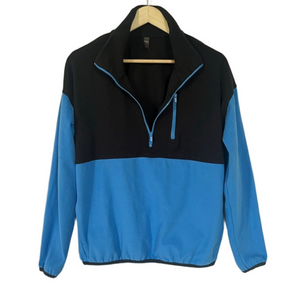 Black & Bright Blue Colourblock Fleece Pullover Half Zip Cozy Sweatshirt